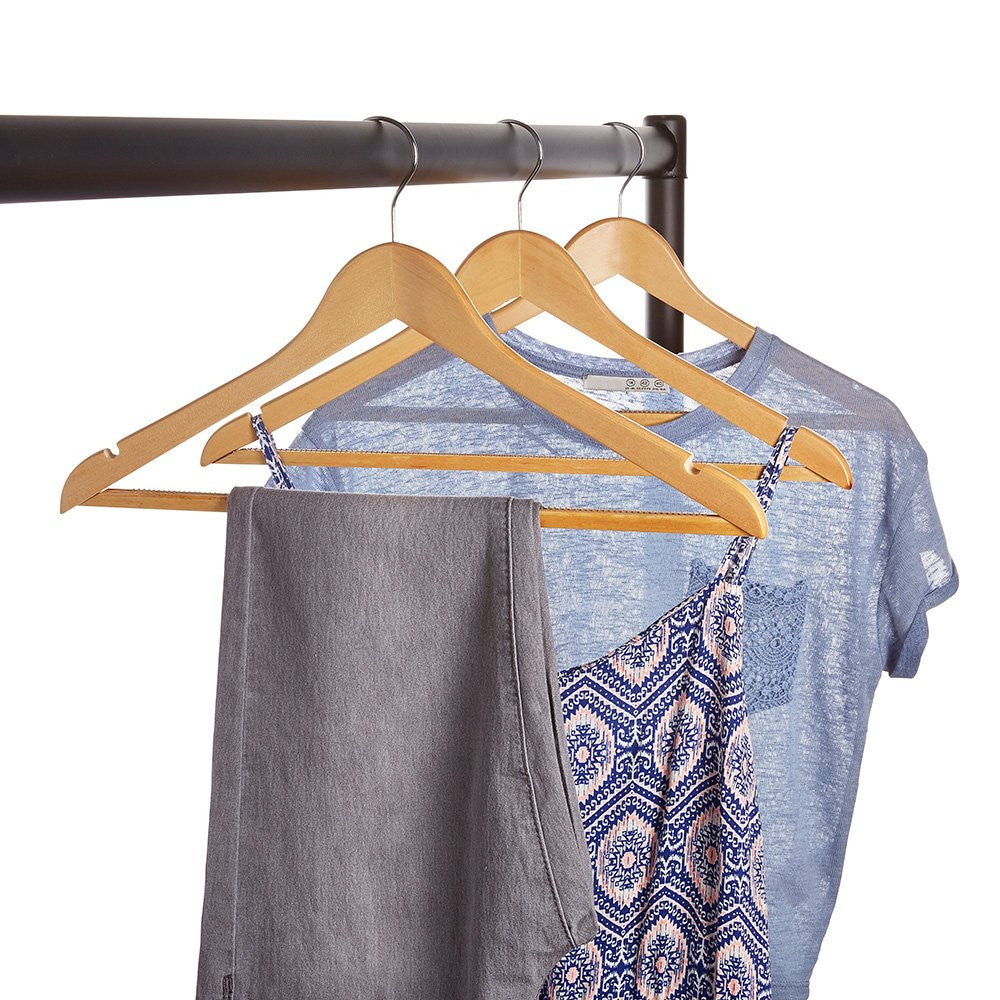 Wooden Hanger with Non-Slip Trouser Bar and Shoulder Notches - 45 cm