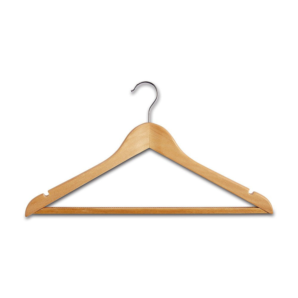 Wooden Hanger with Non-Slip Trouser Bar and Shoulder Notches - 45 cm