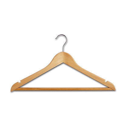 Wooden Hanger with Non-Slip Trouser Bar and Shoulder Notches - 45 cm
