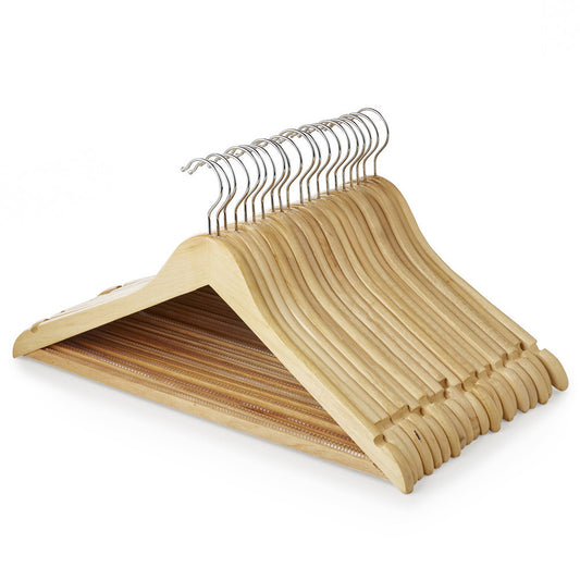 Wooden Hanger with Non-Slip Trouser Bar and Shoulder Notches - 45 cm