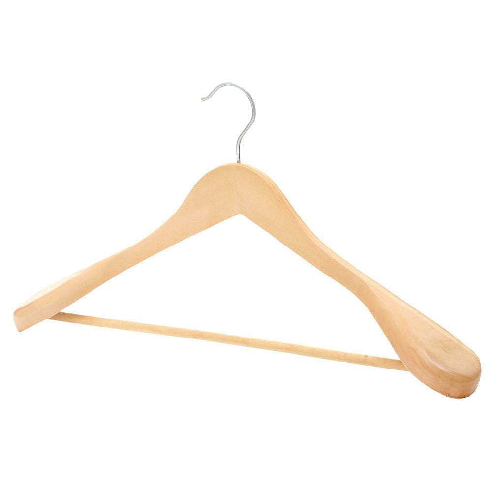 Wooden Hangers with Broad Shoulders and Trouser Bar - 45 cm