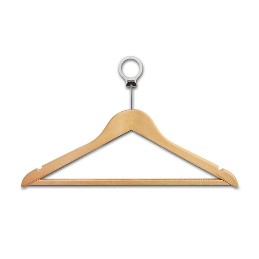 Wooden Hotel Hangers with Non-Slip Trouser Bar and Shoulder Notches - 45 cm