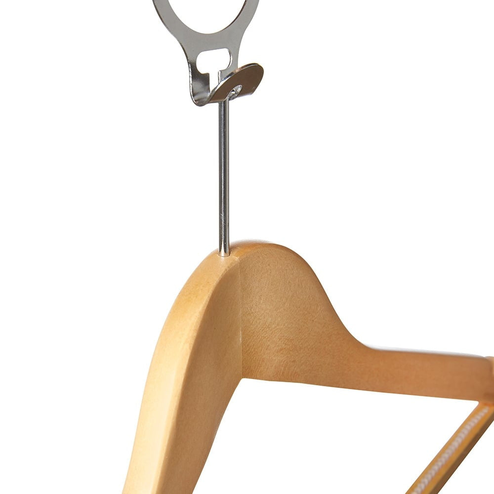 Wooden Hotel Hangers with Non-Slip Trouser Bar and Shoulder Notches - 45 cm