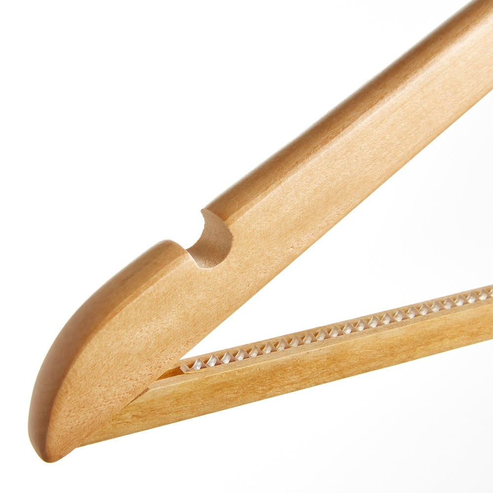 Wooden Hotel Hangers with Non-Slip Trouser Bar and Shoulder Notches - 45 cm