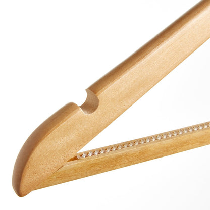 Wooden Hotel Hangers with Non-Slip Trouser Bar and Shoulder Notches - 45 cm