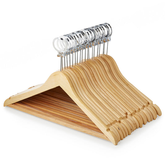 Wooden Hotel Hangers with Non-Slip Trouser Bar and Shoulder Notches - 45 cm