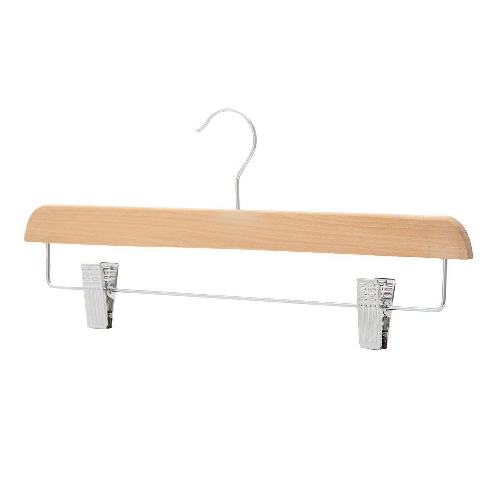 Straight Wooden Clothes Hangers with Soft-Grip Chrome Clips - 35.5 cm