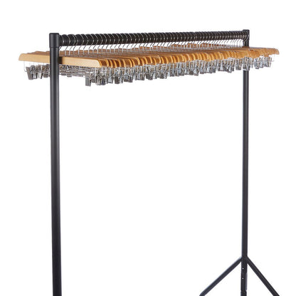 Straight Wooden Clothes Hangers with Soft-Grip Chrome Clips - 35.5 cm
