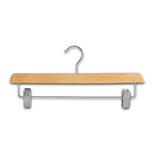 Straight Wooden Clothes Hangers with Soft-Grip Chrome Clips - 35.5 cm
