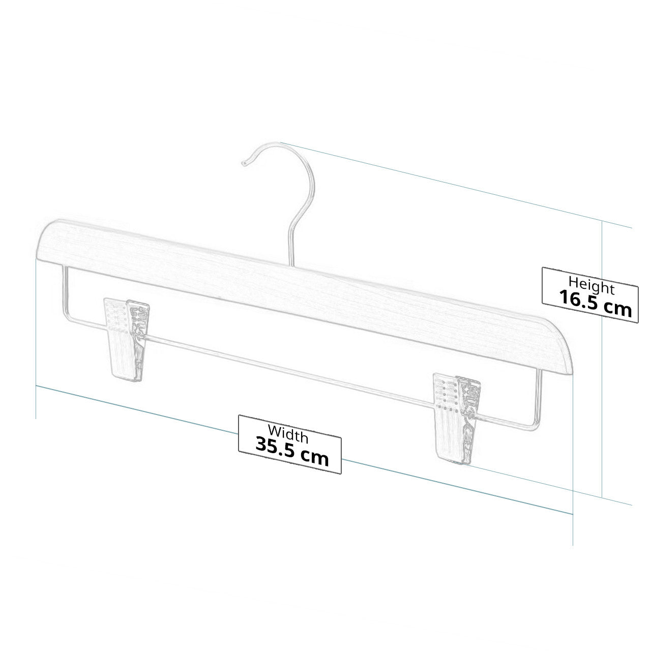 Straight Wooden Clothes Hangers with Soft-Grip Chrome Clips - 35.5 cm