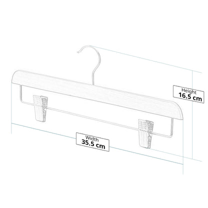 Straight Wooden Clothes Hangers with Soft-Grip Chrome Clips - 35.5 cm