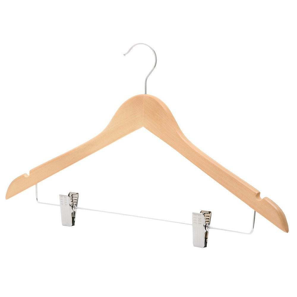 Shaped Wooden Hangers with Clips and Shoulder Notches - 45 cm