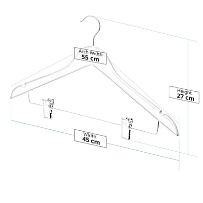 Shaped Wooden Hangers with Clips and Shoulder Notches - 45 cm