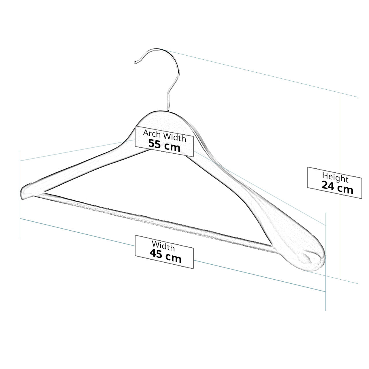 Dark Wood Finish Hangers with Broad Shoulders and Trouser Bar - 45 cm