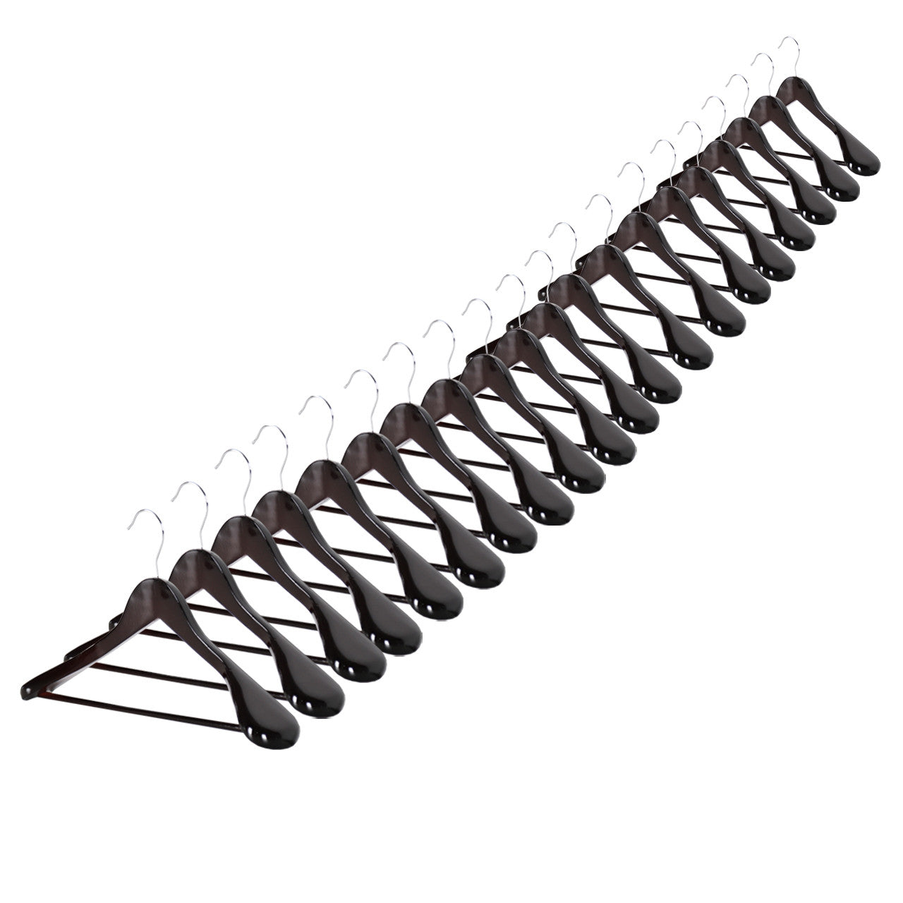 Dark Wood Finish Hangers with Broad Shoulders and Trouser Bar - 45 cm