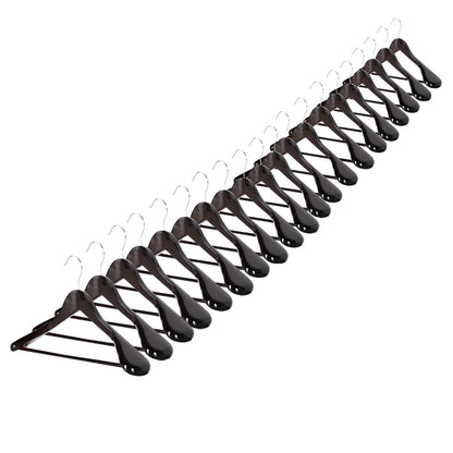 Dark Wood Finish Hangers with Broad Shoulders and Trouser Bar - 45 cm