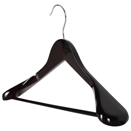 Dark Wood Finish Hangers with Broad Shoulders and Trouser Bar - 45 cm