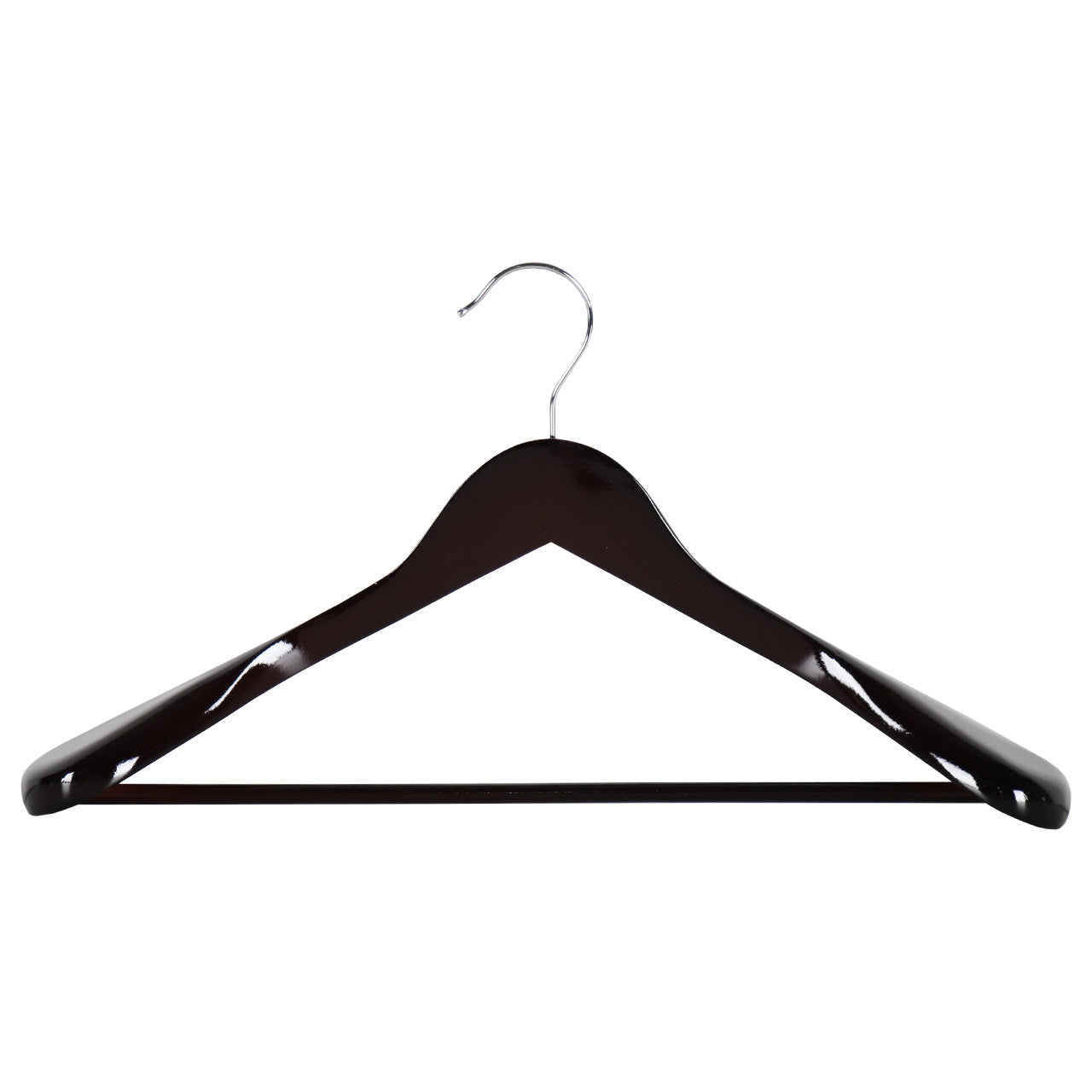 Dark Wood Finish Hangers with Broad Shoulders and Trouser Bar - 45 cm