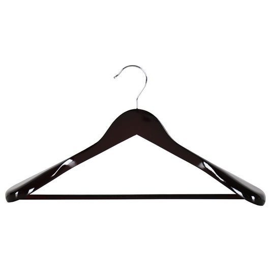 Dark Wood Finish Hangers with Broad Shoulders and Trouser Bar - 45 cm