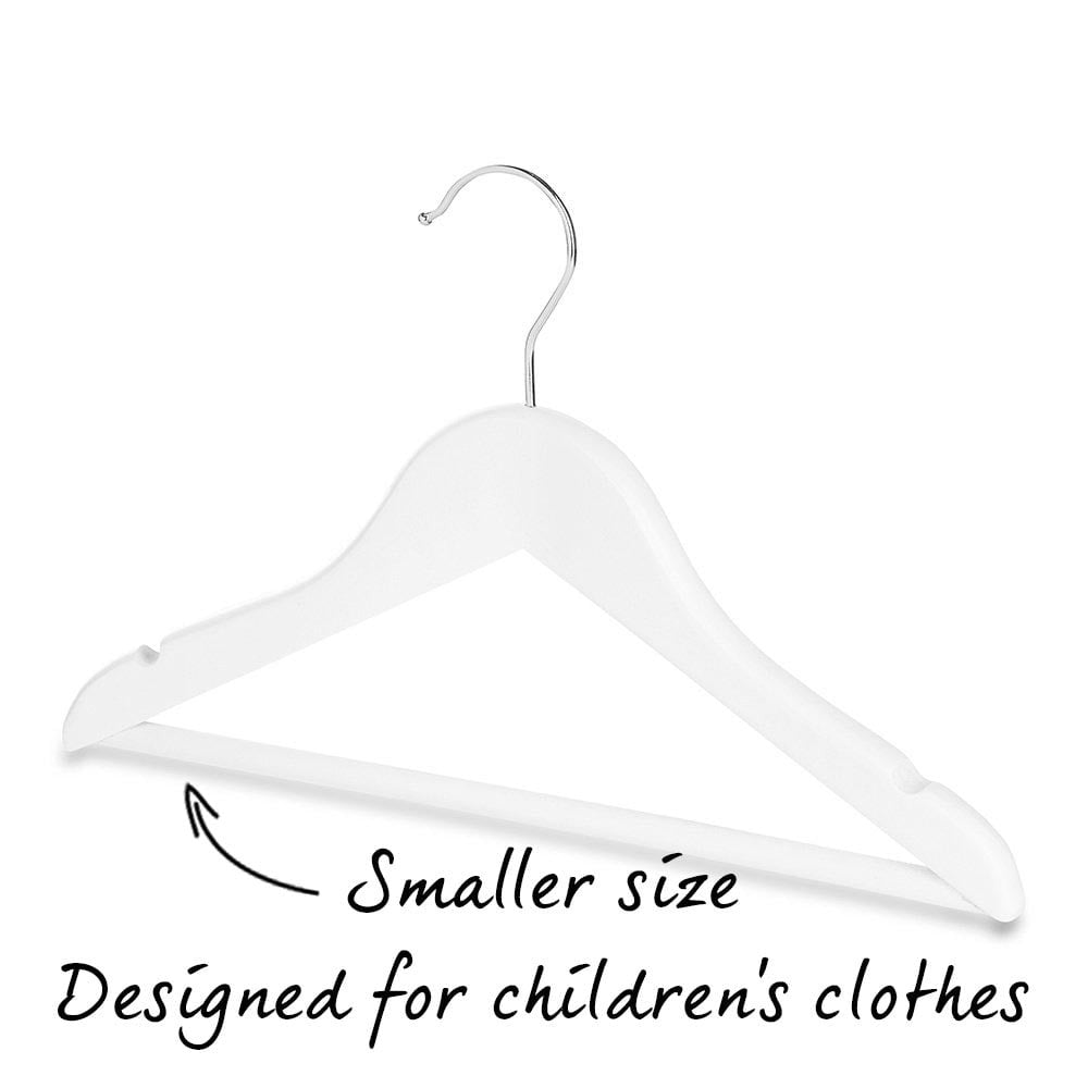 Matt White Children's Wooden Hangers with Trouser Bar - 31 cm