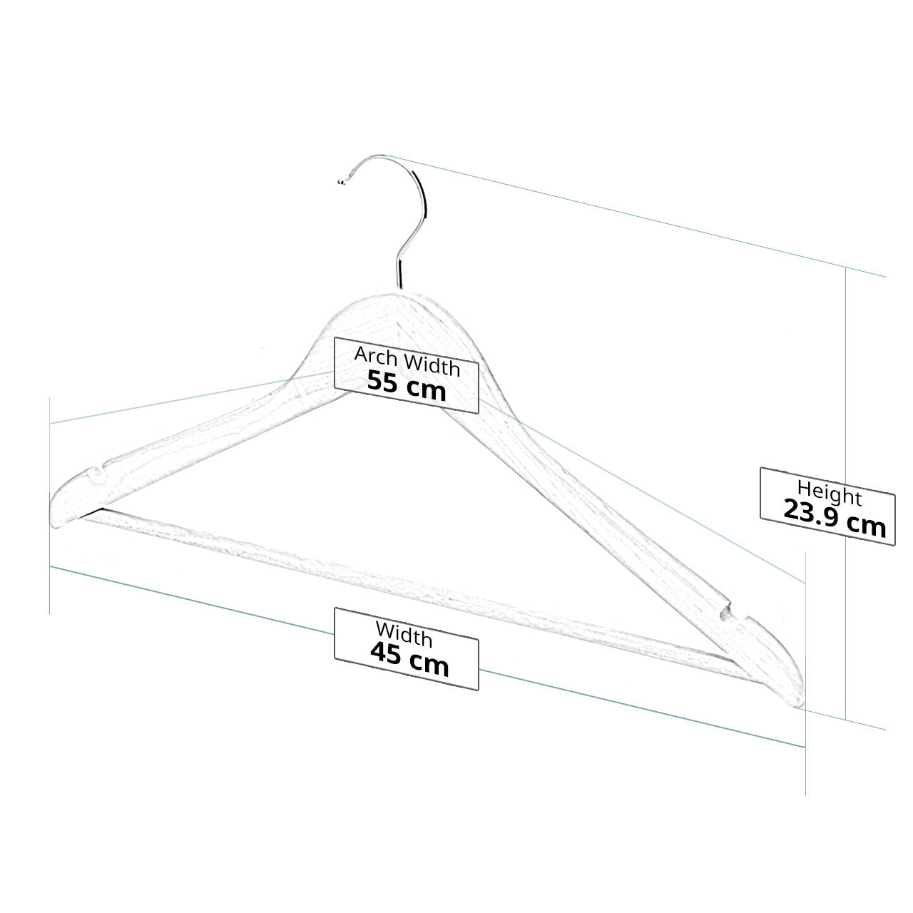 Wooden Hangers with Trouser Bar and Shoulder Notches - 45cm