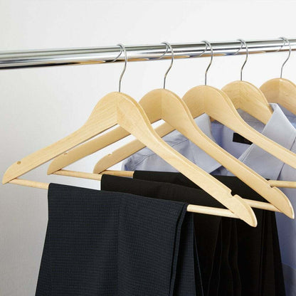 Wooden Flat Profile Hangers with Trouser Bar and Shoulder Notches - 45 cm