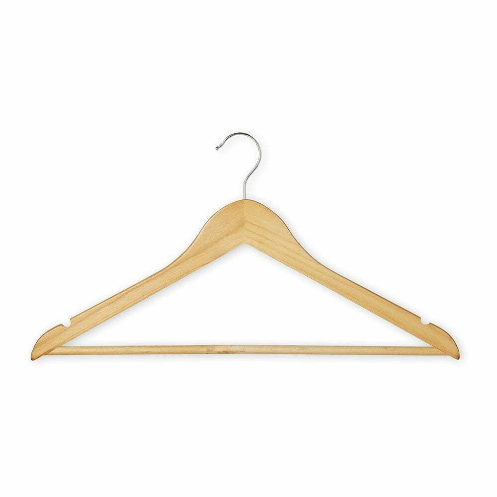 Wooden Flat Profile Hangers with Trouser Bar and Shoulder Notches - 45 cm