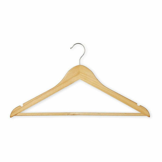 Wooden Flat Profile Hangers with Trouser Bar and Shoulder Notches - 45 cm