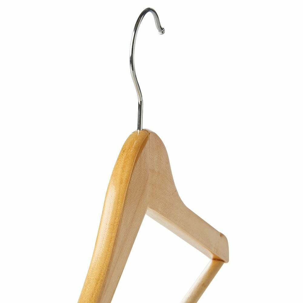 Wooden Flat Profile Hangers with Trouser Bar and Shoulder Notches - 45 cm