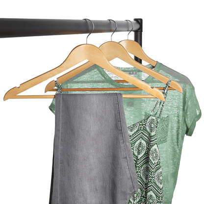 Wooden Flat Profile Hangers with Trouser Bar and Shoulder Notches - 45 cm