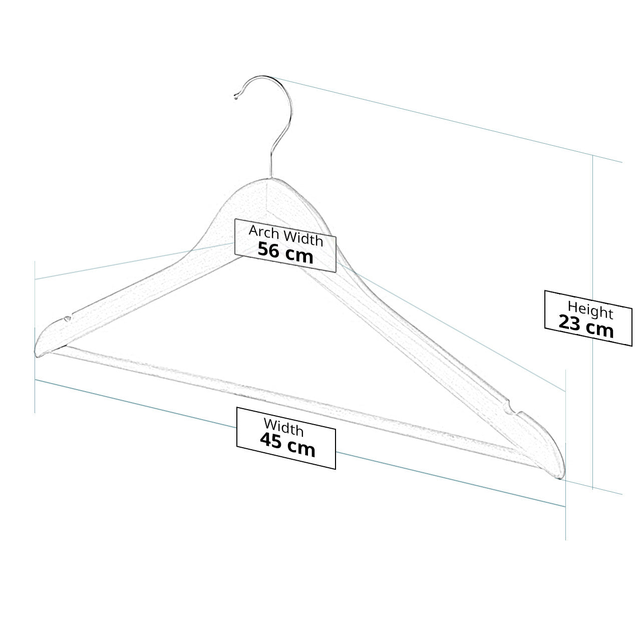 Wooden Flat Profile Hangers with Trouser Bar and Shoulder Notches - 45 cm