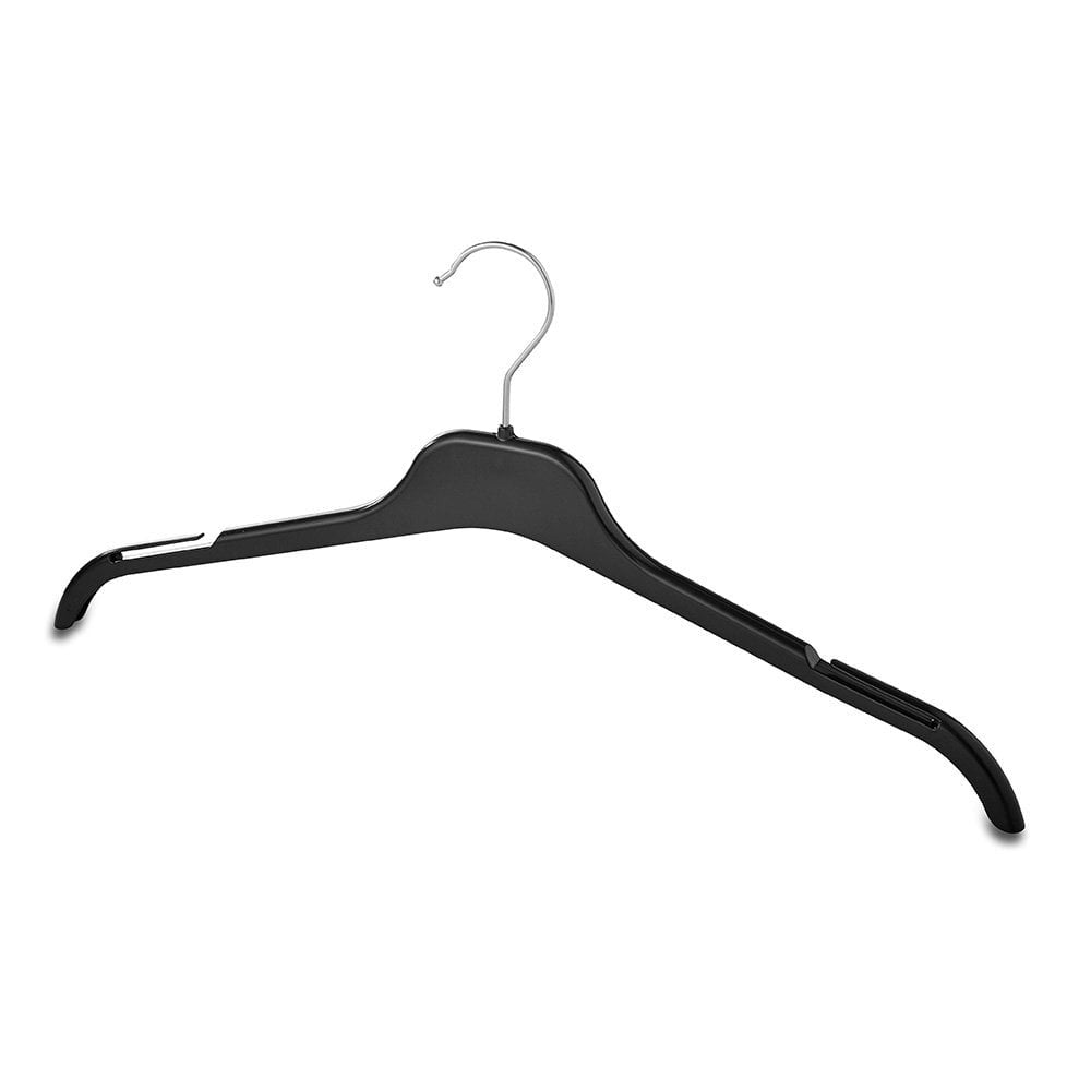 Black Plastic Clothes Hangers with Shoulder Notches - 43 cm