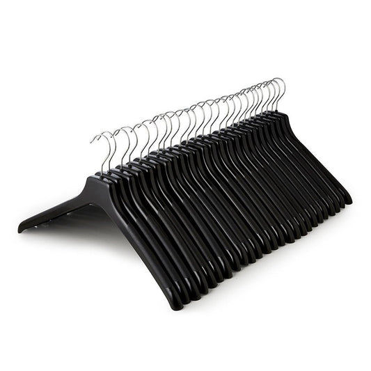 Black Plastic Clothes Hangers with Thick Textured Arms - 45 cm