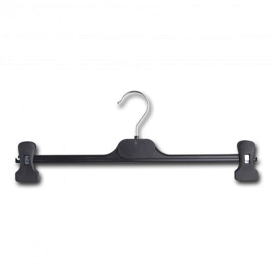 Black Plastic Clothes Hangers with Adjustable Clips - 38 cm