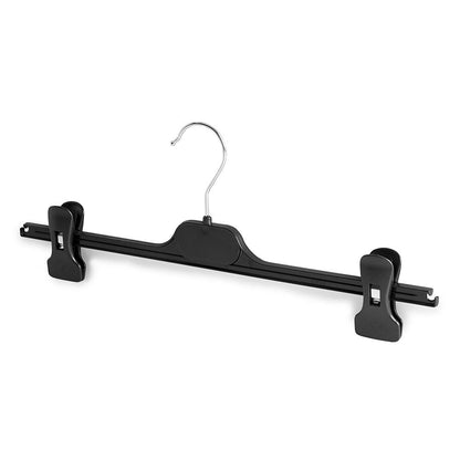 Black Plastic Clothes Hangers with Adjustable Clips - 38 cm