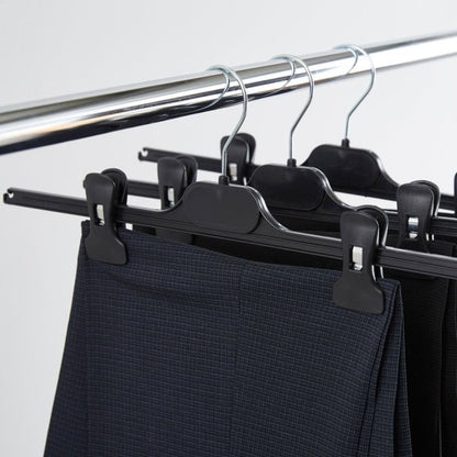 Black Plastic Clothes Hangers with Adjustable Clips - 38 cm