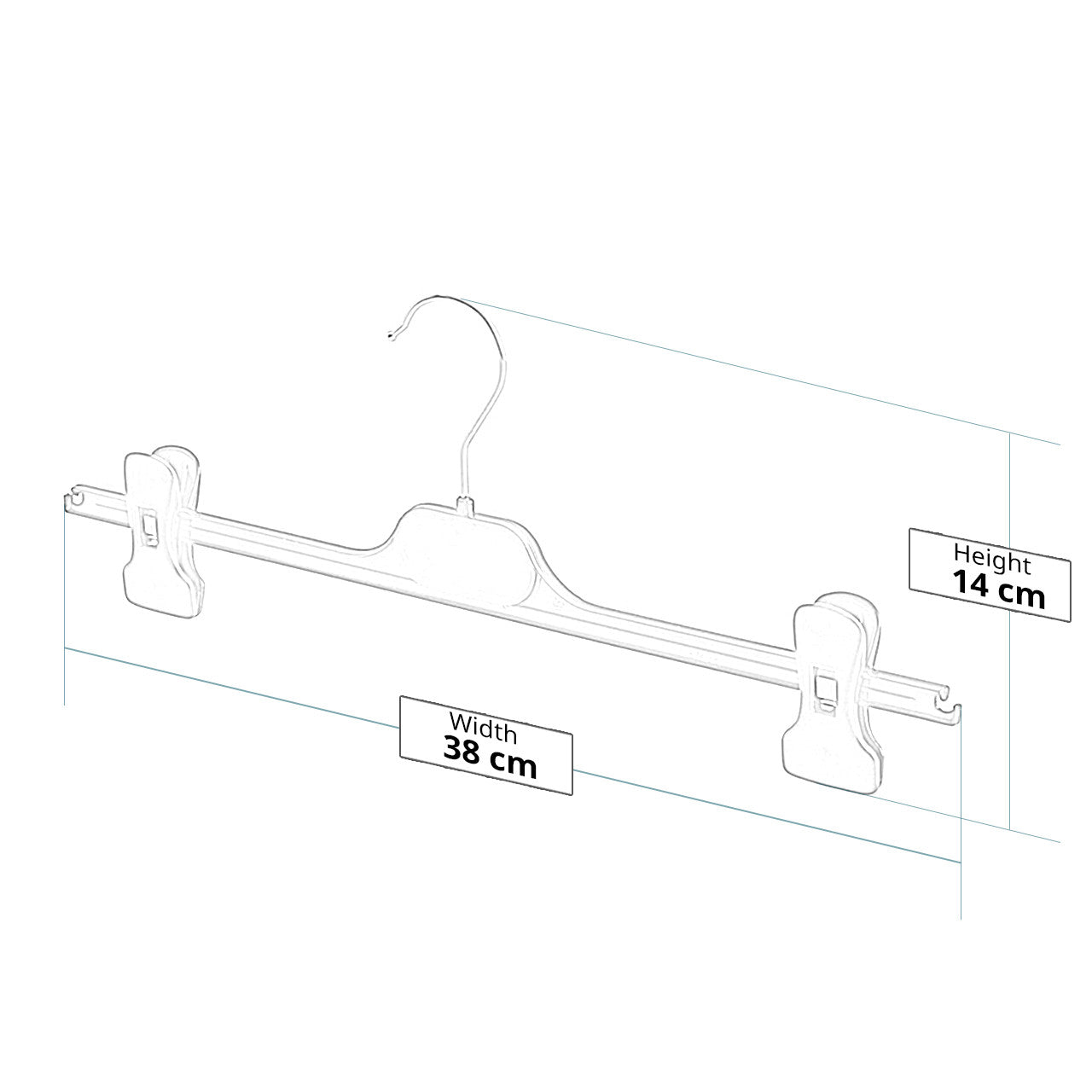 Black Plastic Clothes Hangers with Adjustable Clips - 38 cm