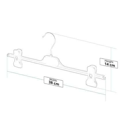 Black Plastic Clothes Hangers with Adjustable Clips - 38 cm