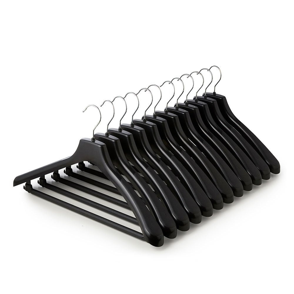 Black Plastic Suit Hangers with Trouser Bar - 44.5 cm