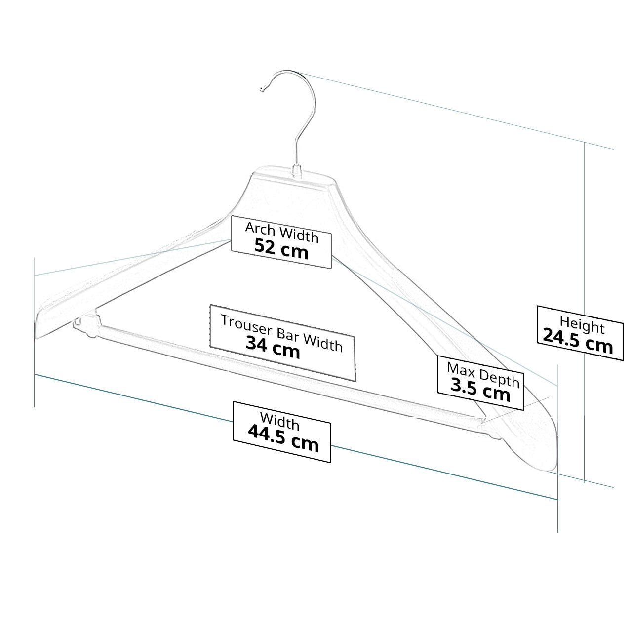 Black Plastic Suit Hangers with Trouser Bar - 44.5 cm