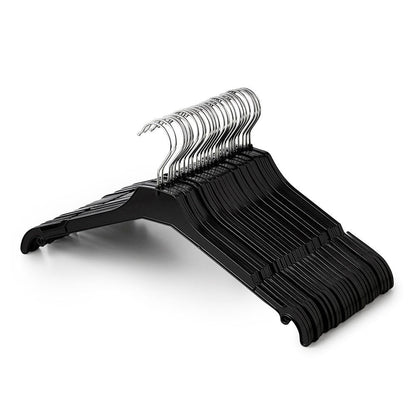 Black Plastic Clothes Hangers with Shoulder Notches and Drop Hooks - 42 cm