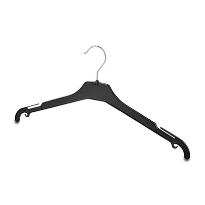 Black Plastic Clothes Hangers with Shoulder Notches and Drop Hooks - 42 cm
