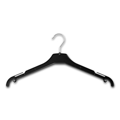 Black Plastic Clothes Hangers with Shoulder Notches and Drop Hooks - 42 cm