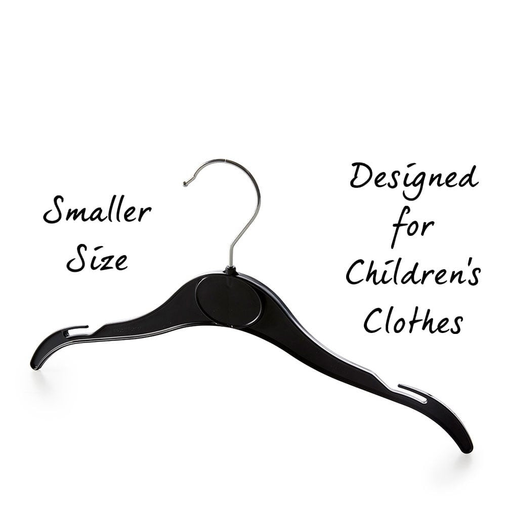 Black Plastic Children's Clothes Hangers with Shoulder Notches - 30cm