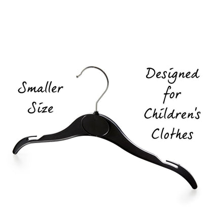 Black Plastic Children's Clothes Hangers with Shoulder Notches - 30cm
