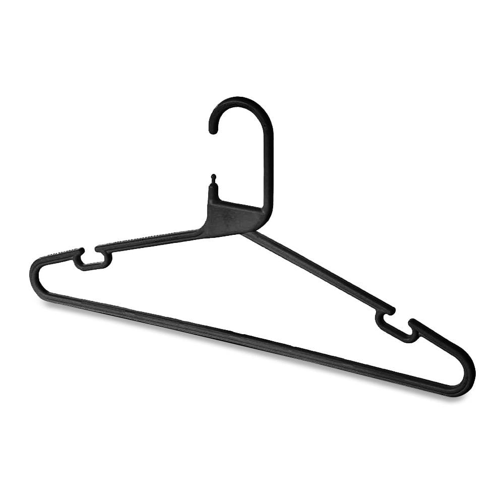 Black Heavy-Duty Plastic Hangers with Trouser Bar and Shoulder Notches - 41.5cm