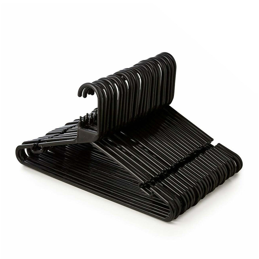 Black Heavy-Duty Plastic Hangers with Trouser Bar and Shoulder Notches - 41.5cm