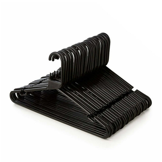 Black Heavy-Duty Plastic Hangers with Trouser Bar and Shoulder Notches - 41.5cm