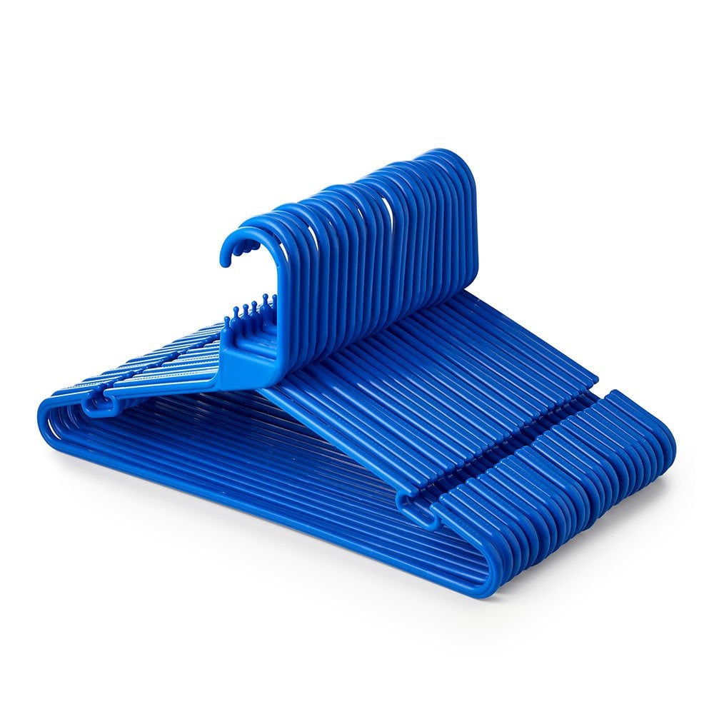 Blue Heavy-Duty Plastic Hangers with Trouser Bar and Shoulder Notches - 41.5cm