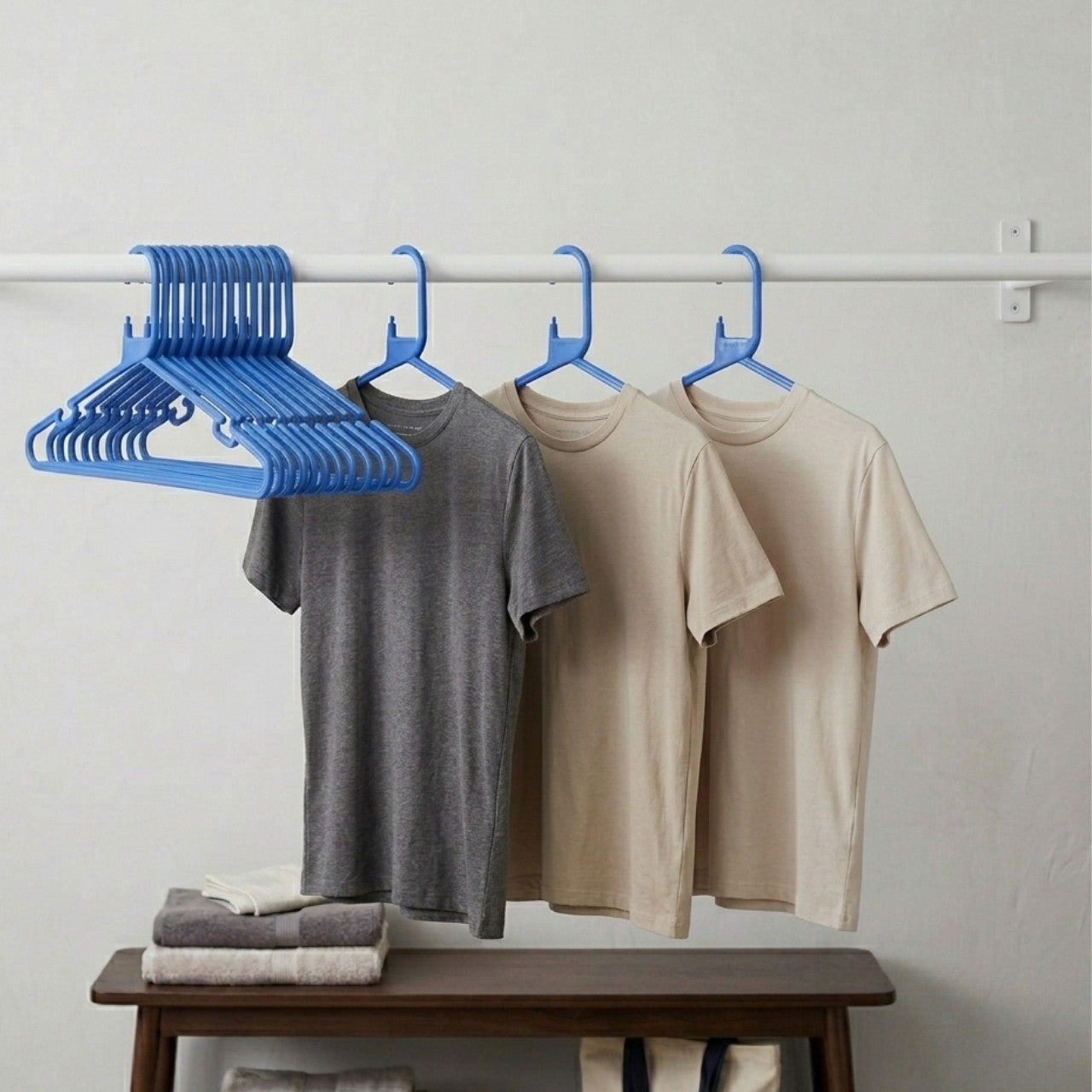Blue Heavy-Duty Plastic Hangers with Trouser Bar and Shoulder Notches - 41.5cm